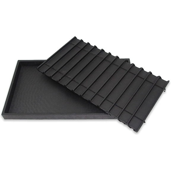 NicePackaging  12 Section Black Leatherette Sorting Tray with Free-standing Black Plastic Display Tray  For Sales / Showcase / Home / Store Use - 14.75" x 8.25" x 1"