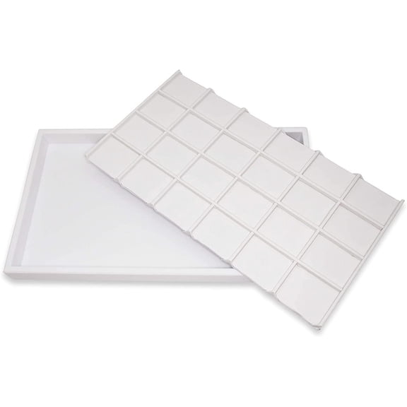 NicePackaging 24 Compartment White Leatherette Sorting Tray with Free-standing White Plastic Display Tray For Sales / Showcase / Home / Store Use - 14.75" x 8.25" x 1"