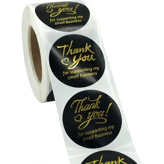 NicePackaging  500 Qty  1.5 inch Thank You for Supporting My Small Business Gold Text w/Heart Black Stickers  Self-Adhesive  for Decoration/Sales/Branding/Envelopes