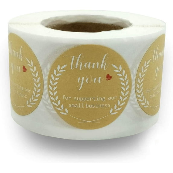 NicePackaging  500 Qty  1.5 inch Thank You for Supporting My Small Business White Text w/Red Heart Kraft Stickers  Self-Adhesive  for Decoration/Sales/Branding/Envelopes