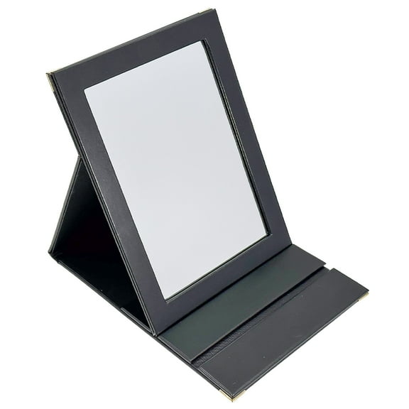 NicePackaging Midnight Black Faux-Leather Adjustable Folding Mirror 9.5 High for Home/Travel/Business/Sales/Display 3 Positions