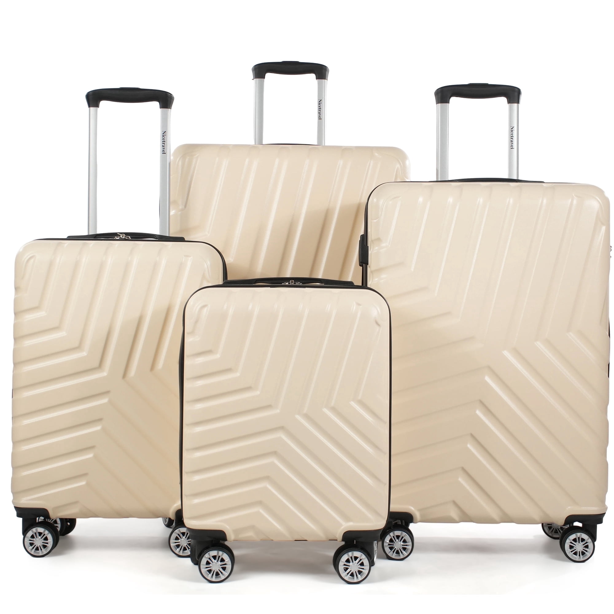 NiceTravel 4-Piece Hardside Luggage Set,Lightweight suitcase with TSA Locks & Double Spinner Wheels, Beige