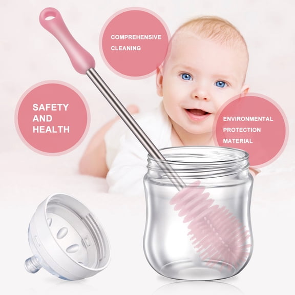 Niceauty 1Pc Pink Rotating Bottle Brush with Long Handle Nonslip Eco Friendly Cleaning Tool with Hanging Loop