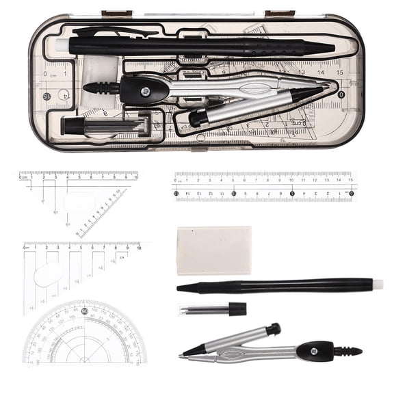 Niceauty 1Set Compact Stationery Kit with Black Drawing Compass Triangle Ruler and Precise Protractor for Students