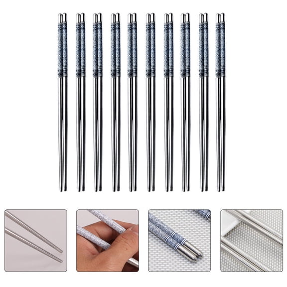 Niceauty 10 Pairs of Reusable Silver Chopsticks for All Users with Simple Design