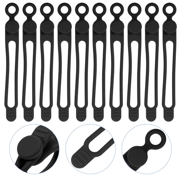Niceauty 10Pcs Black Silicone Cord Ties Reusable Wire Management Strap for Home Use