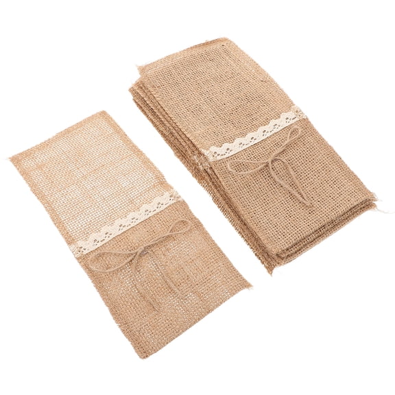Niceauty 10 Pcs Silverware Holder Fall Burlap Lace Utensil for Vintage Wedding Table Decoration