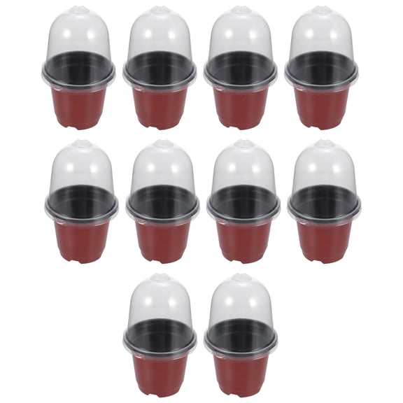 Niceauty 10Sets Dark Red Starter Plant Pots with Humidity Dome Perfect for Succulent and Flower Growing