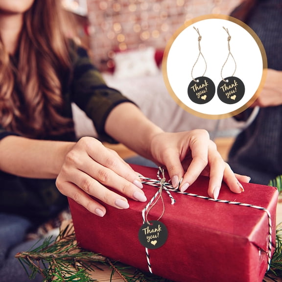 Niceauty 100Pcs Party Favor Tags Black Paper Card Round Decoration Customers Birthday