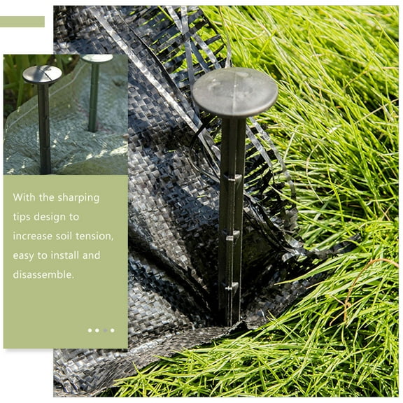 Niceauty 100Pcs Black Plastic Ground Pegs for Securing Lawn Sheets and Landscaping Projects