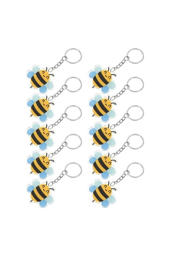 Adorable Cartoon Bee Keychain Decorative Novelty Keyring Made of Acrylic and Metal Multi 10Pcs