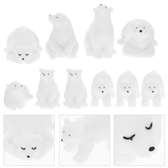 Niceauty 10Pcs Polar Bear Small Figures Resin White Tiny Polar Bear Ornament for Friends