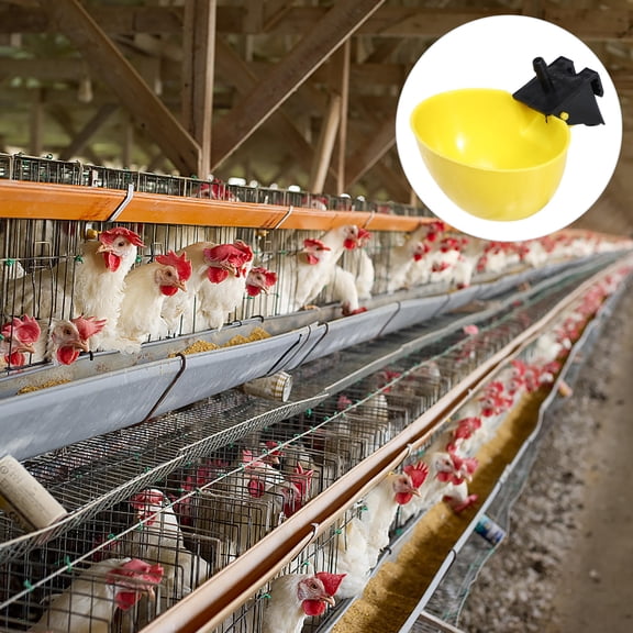 Niceauty 10Pcs Automatic Bird Waterer Yellow Plastic Bird Water Bowls with Stable Easy Install