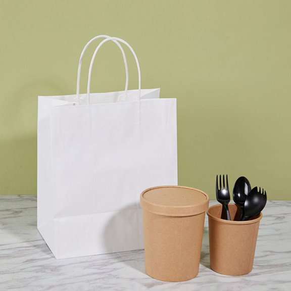 Niceauty 10Pcs White Paper Hand Bags with Handles for Baking Pastry Wrapping and Outdoor Use