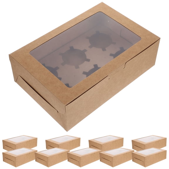 Niceauty 10Pcs Paper Bakery Carrier Boxes Brown for Muffins Donuts and Dessert Packaging