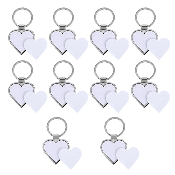 Niceauty 10Pcs Metal Heart Sublimation Keyrings White Blanks for Photo Transfer