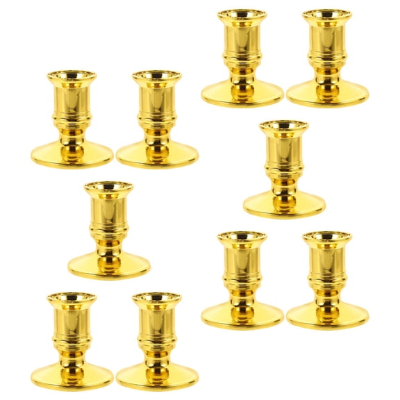 Niceauty 10Pcs Golden Electronic Candleholders Decorative Plastic Candle Stands for Indoor Use