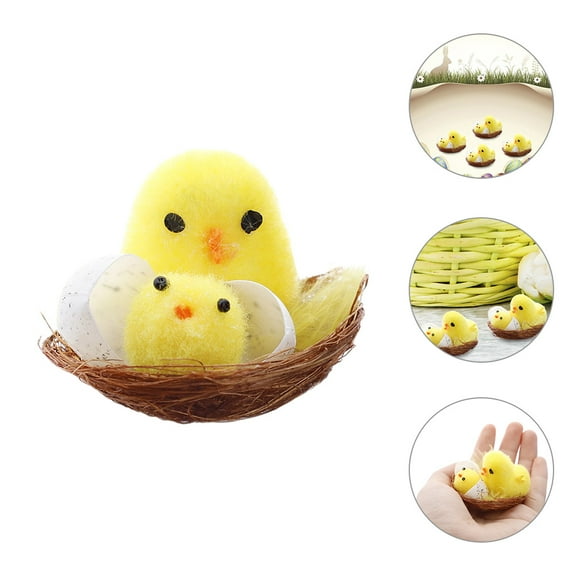 Niceauty 12Pcs Mini Chickens with Nest Multi Chicken Accessories for Easter Party and DIY Crafts