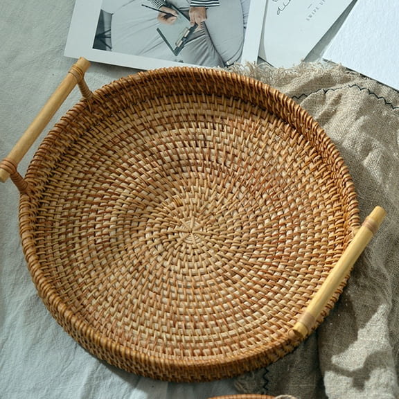 Niceauty 1Pack Woven Rattan Fruit Basket Brown for Kitchen Storage Needs