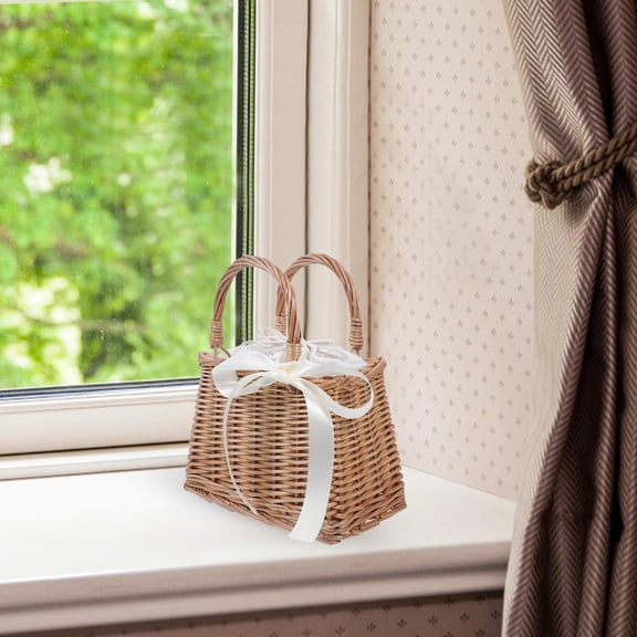 Niceauty White Rattan Woven Bag for Portable Storage and Gifting 1Pc