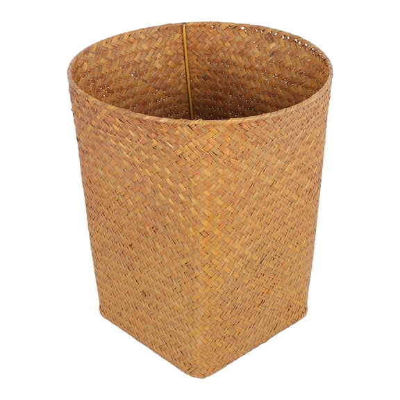 Niceauty 1Pc Brown Straw Woven Wastebasket Multi Purpose Waste Paper Basket for Office and Home