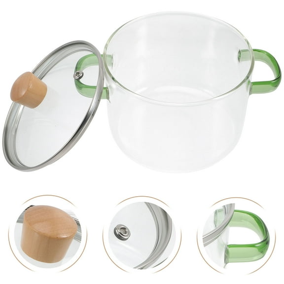 Niceauty Light Green Glass Cooking Pot with Lid Double Handles for Kitchen Stew and Soup