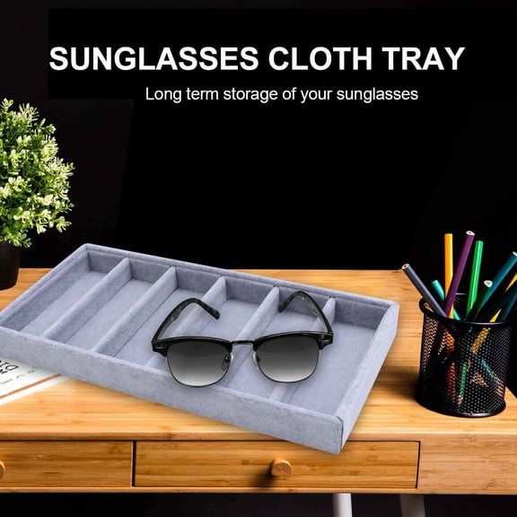 Niceauty 1Pc Grey Sunglass Display Case Cloth Material with Six Grids for Jewelry and Eyeglass Organizer