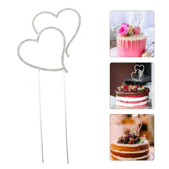 Niceauty 1Pcs Rhinestone Heart Shape Cake Topper 7.9X3.0X0.2In For Wedding Engagement And Anniversary Decor