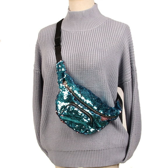 Niceauty 1Set Glitter Shiny Sequins Bag Blue for Cosmetic Storage and Outings