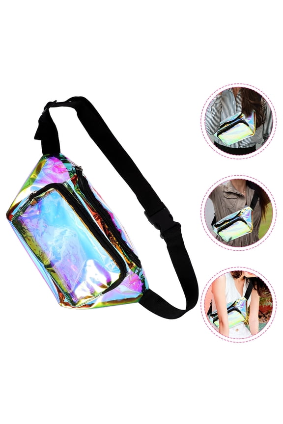 1Set Graphic Waist Bag for Women Holographic Design PU Practical Running Daily Necessities Storage