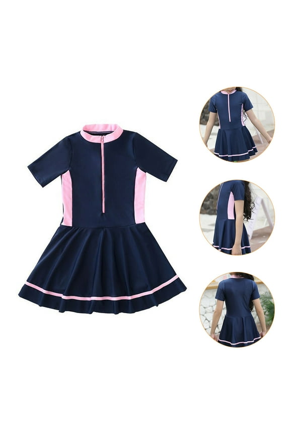 1Set Lightweight Girls One Piece Swimming Costume Polyester Easy to Remove