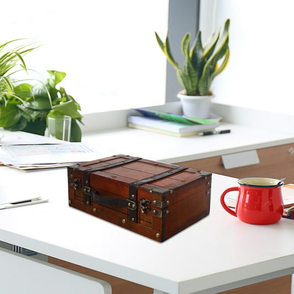 Niceauty small decorative trunk Storage Box Retro Style Wood 1Set for Adults Living Room