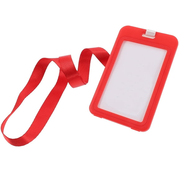 Niceauty 1Set Red Id Card Holder with Transparent Window Secure Name Tag Cover for Work and School