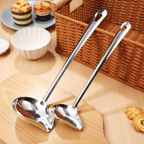 Niceauty 2Pcs Stainless Steel Sauce and Soup Ladle with Pour Spout for Precise Pouring and Serving