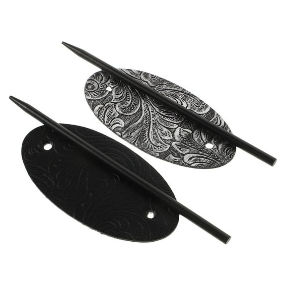 Niceauty 2 Pcs Hair Barrette With Stick PU Leather Hair Accessories For Women Vintage Style Dinners