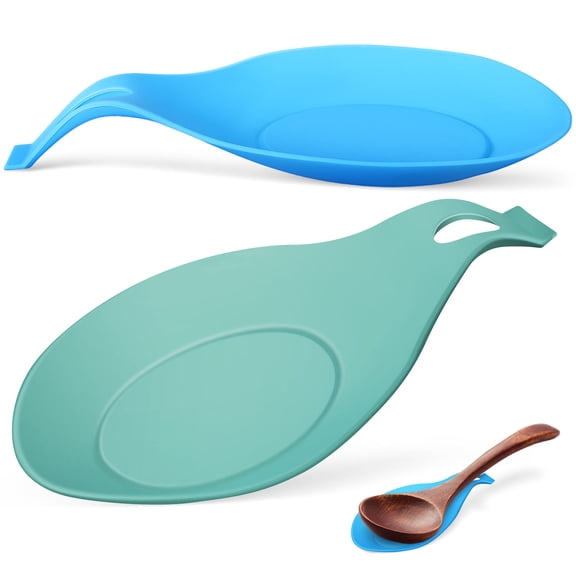 Niceauty 2 Pcs Silicone Spoon Rest Spatula Rest Cooking Tool Flexible Blue