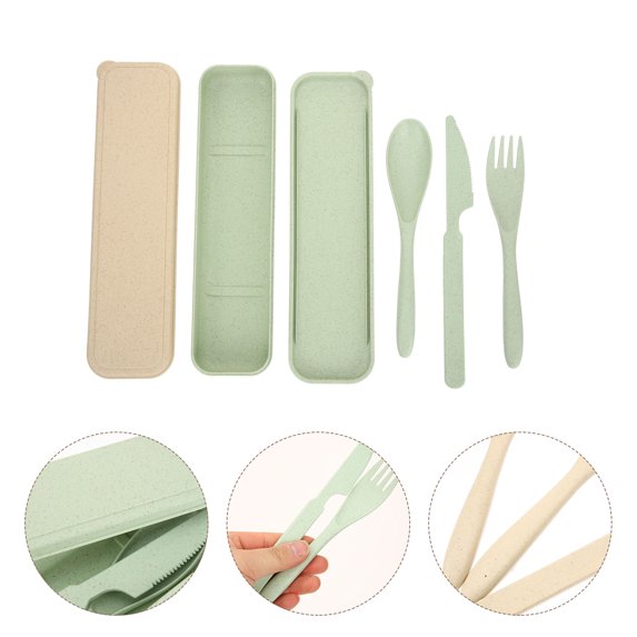 Niceauty 2Sets Portable Tableware Kit with Storage Box for Camping Outdoor Picnic and Travel Use