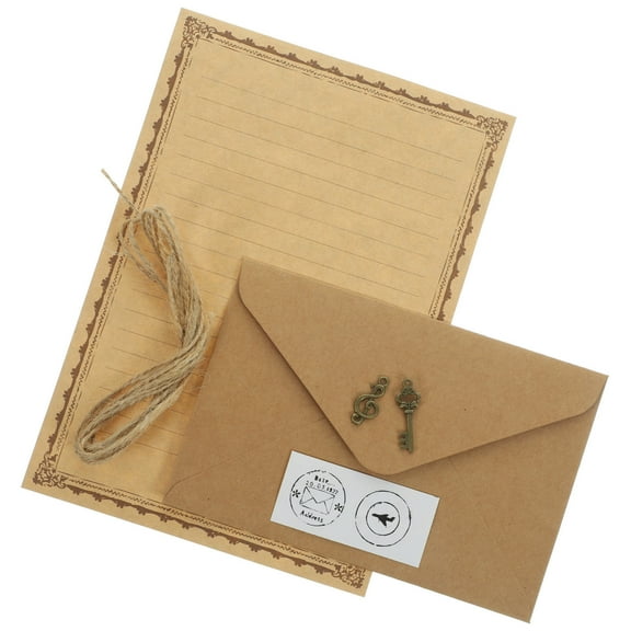 Niceauty 2Sets Retro Style Letter Paper and Invitation Envelope for Smooth Writing in Light Brown