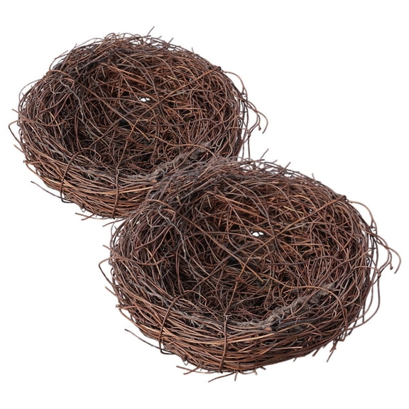 Niceauty 2Pcs Handmade Brown Rattan Bird Nest Ornaments for Garden Wedding Party Photo Prop