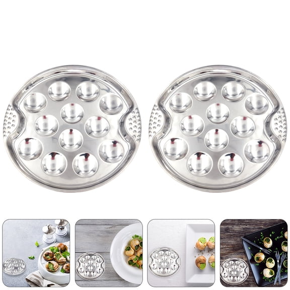 Niceauty 2Pcs Silver Escargot Serving Dish with Special Groove for Shellfish
