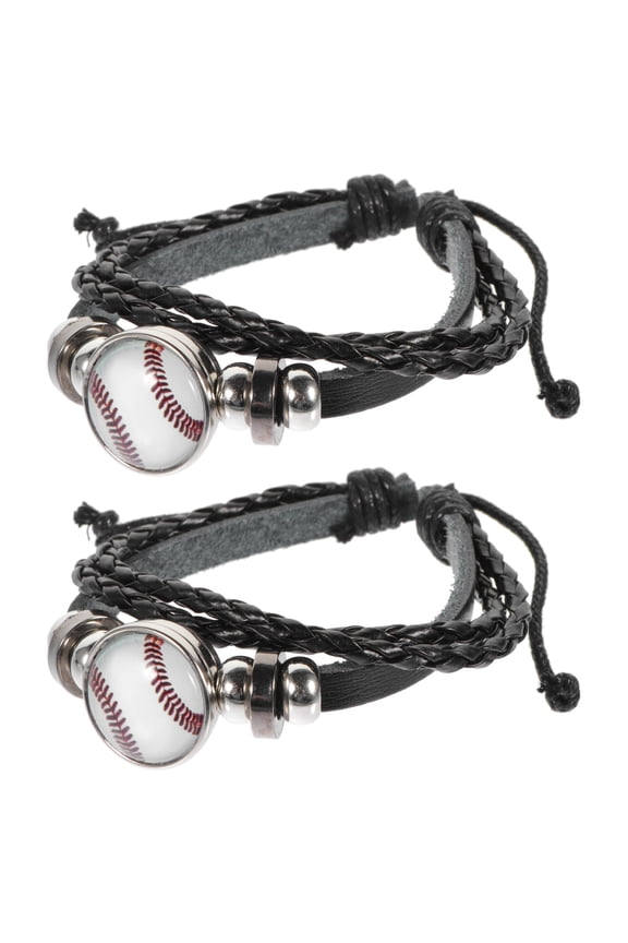2Pcs Boys Baseball Bracelet Black Glass Simple Anniversary