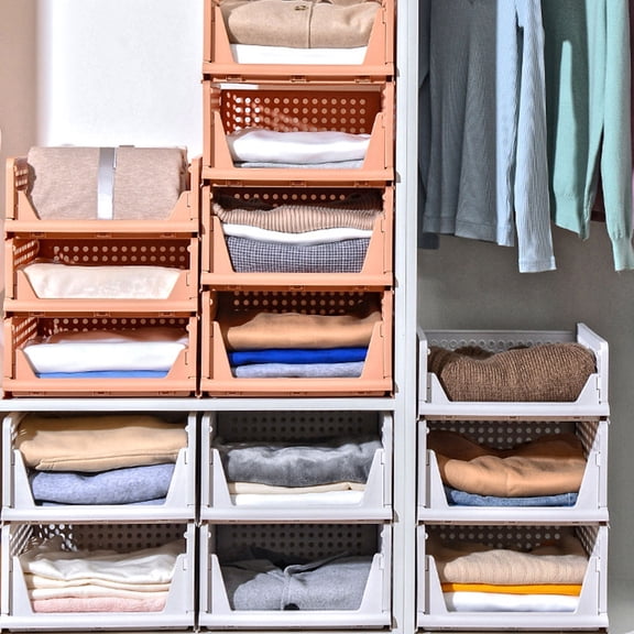Niceauty 2Pcs White Folding Wardrobe Storage Boxes Stackable Plastic Organizer for Home