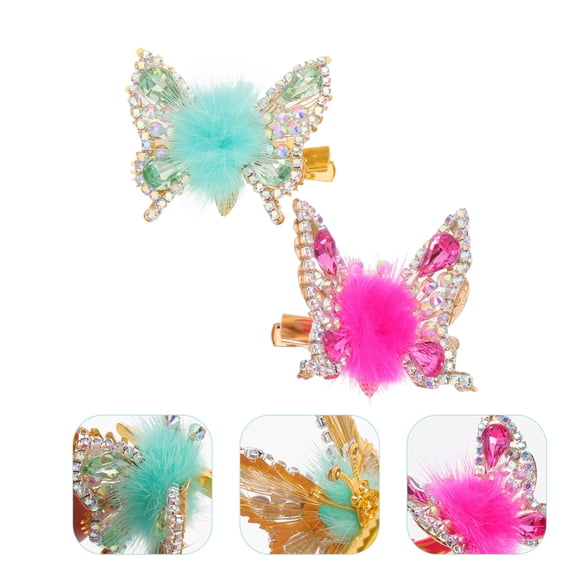 Niceauty 2Pcs Assorted Color Flying Butterfly Hair Clips Metal Rhinestone Encrusted Barrettes