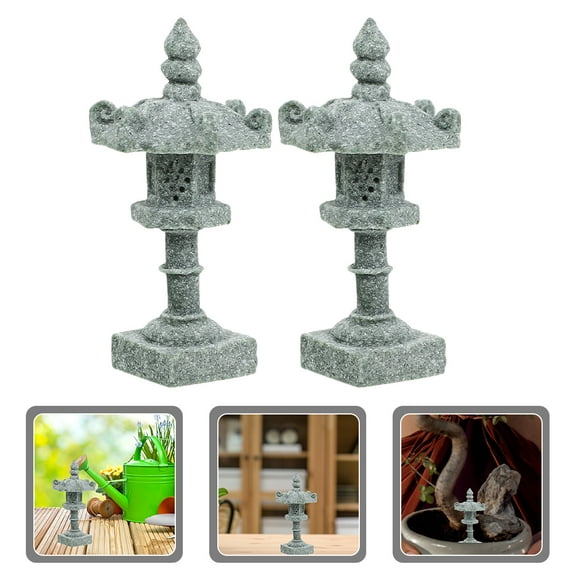 Niceauty Miniature Japanese Lantern Stone Lantern Outdoor Decor Vintage Style Balcony 2Pcs
