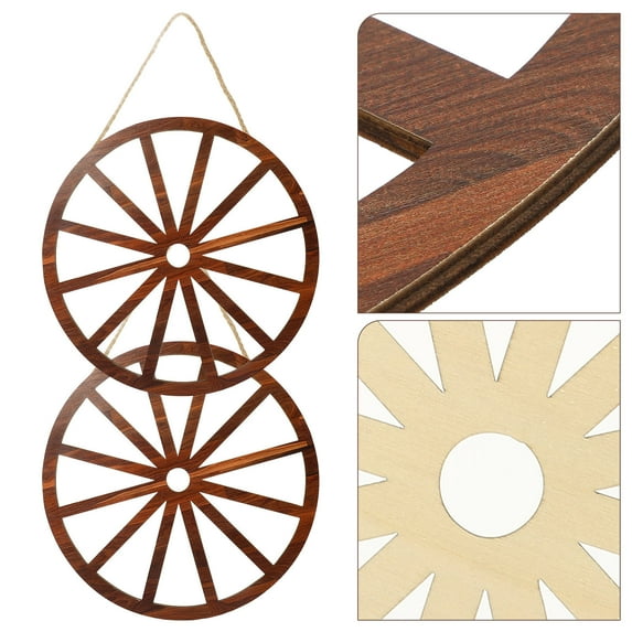 Niceauty Rustic Wood Wagon Wheel Wall Art, Light Brown, Simple Installation, 2Pcs