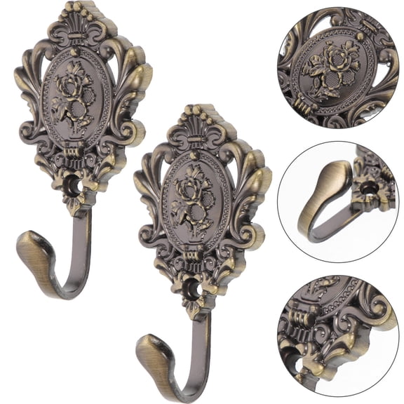 Niceauty 2Pcs Vintage Zinc Alloy Curtain Tieback Hooks Bronze with Rose Pattern Wall Mount