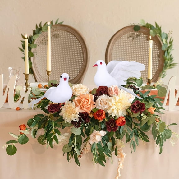 Niceauty 2Set Artificial Birds for Garden White Pigeon Shape with Plastic and Iron Wire for Home Decoration Photo Props