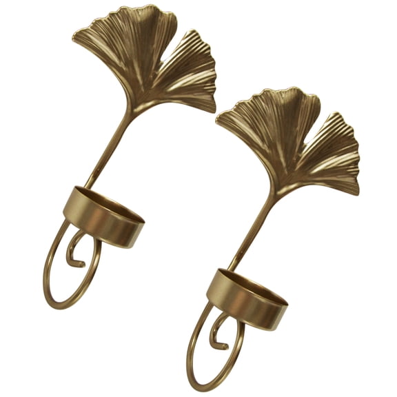 Niceauty Iron Wall Sconces Elegant Leaf Design Wall Sconce Candle Holder Golden 2Set
