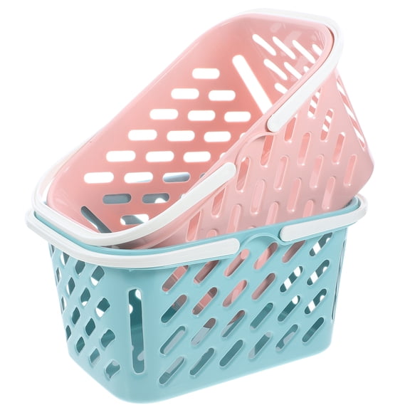 Niceauty 2Pcs Small Plastic Basket with Handle Assorted Colors Multipurpose Bathroom and Kitchen Storage Container