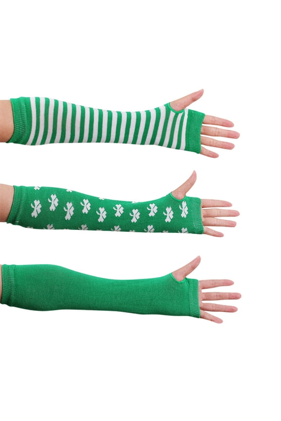 3 Pair St Patricks Day Glove Accessories Long Green Polyester for Men Women